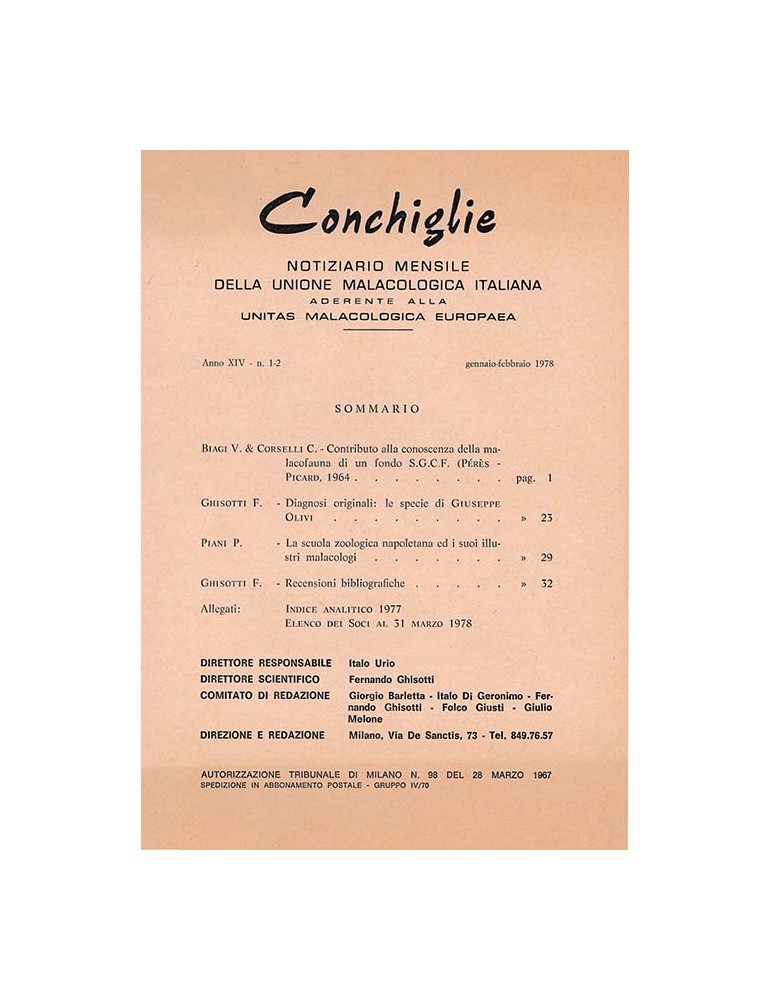 Conchiglie 1978 annata completa, volumi 1-2, 3-6, 7-8, 9-10, 11-12 (5 fascicoli)